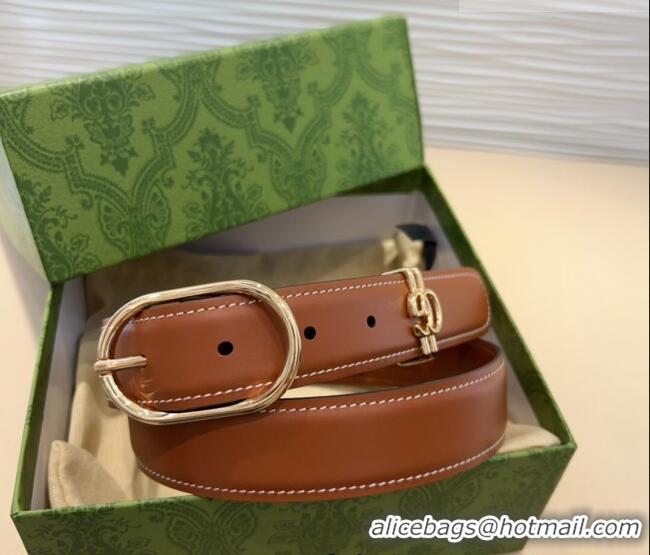 Promotional Gucci Double G Leather Belt 3cm with Round Pin Buckle 633125 Brown/Gold 2025