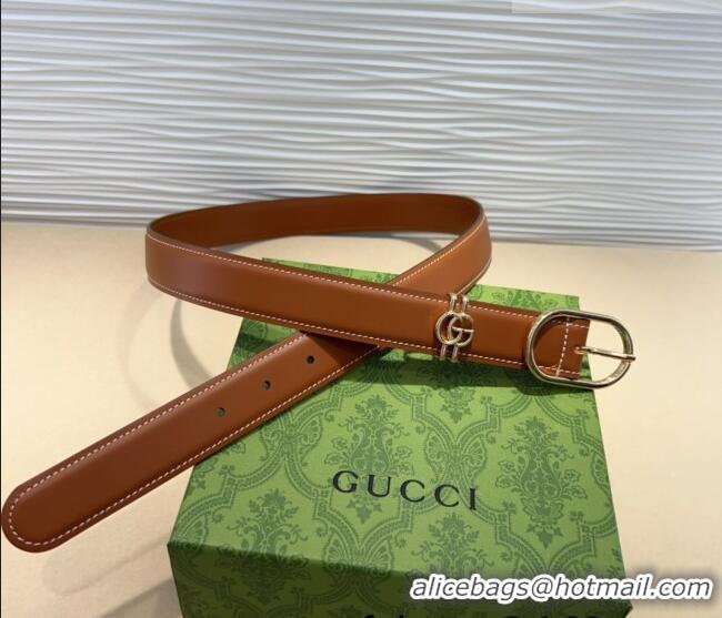 Promotional Gucci Double G Leather Belt 3cm with Round Pin Buckle 633125 Brown/Gold 2025