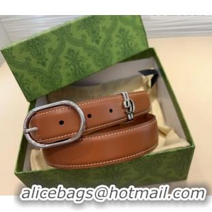 Top Quality Gucci Double G Leather Belt 3cm with Round Pin Buckle 633125 Brown/Silver 2025