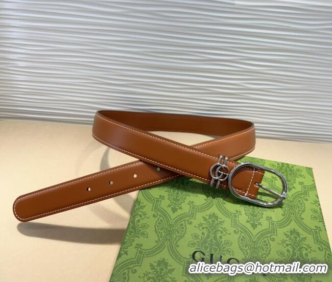 Top Quality Gucci Double G Leather Belt 3cm with Round Pin Buckle 633125 Brown/Silver 2025