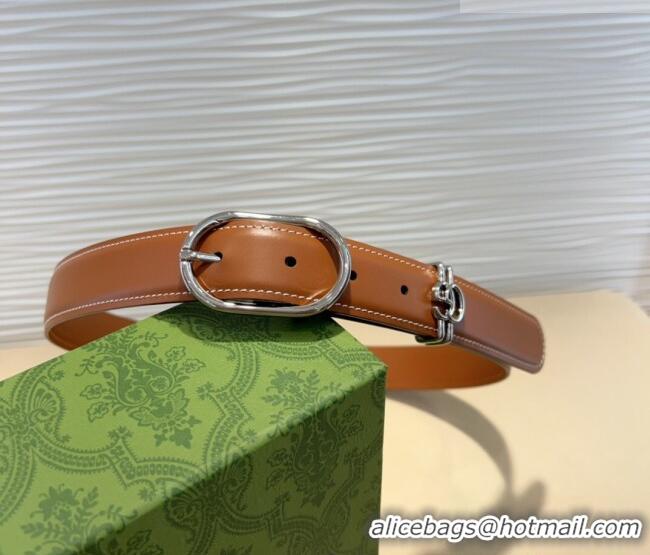 Top Quality Gucci Double G Leather Belt 3cm with Round Pin Buckle 633125 Brown/Silver 2025