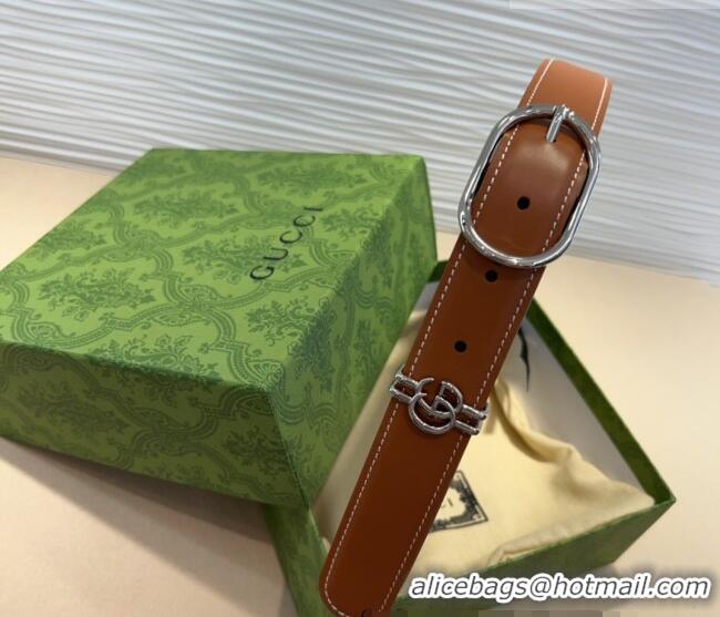 Top Quality Gucci Double G Leather Belt 3cm with Round Pin Buckle 633125 Brown/Silver 2025