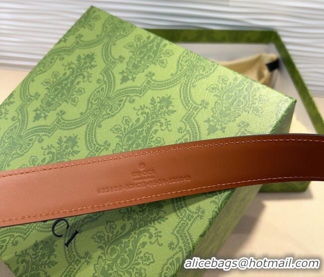 Top Quality Gucci Double G Leather Belt 3cm with Round Pin Buckle 633125 Brown/Silver 2025