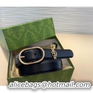 Top Design Gucci Double G Leather Belt 3cm with Round Pin Buckle 633125 Black/Gold 2025