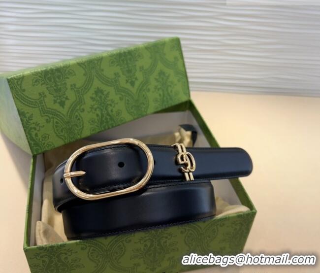 Top Design Gucci Double G Leather Belt 3cm with Round Pin Buckle 633125 Black/Gold 2025