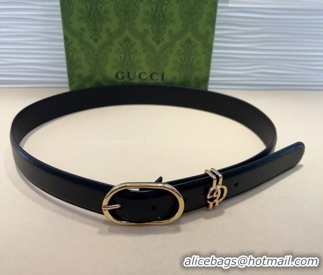 Top Design Gucci Double G Leather Belt 3cm with Round Pin Buckle 633125 Black/Gold 2025