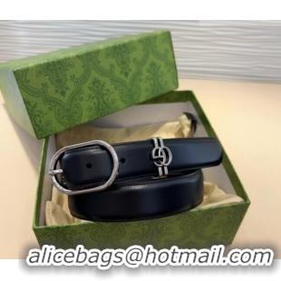 Luxury Cheap Gucci Double G Leather Belt 3cm with Round Pin Buckle 633125 Black/Silver 2025