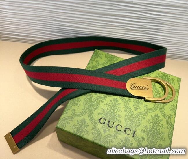 Top Grade Gucci Web Wide Belt 4cm with Gold Yellow Script Buckle 10063 Red/Green 2025