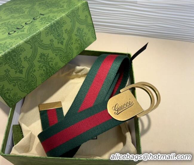 Top Grade Gucci Web Wide Belt 4cm with Gold Yellow Script Buckle 10063 Red/Green 2025