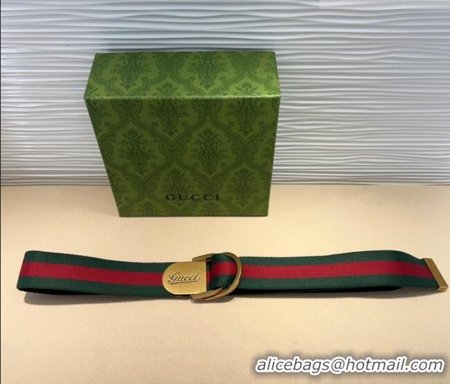 Top Grade Gucci Web Wide Belt 4cm with Gold Yellow Script Buckle 10063 Red/Green 2025