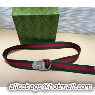 New Design Gucci Web Wide Belt 4cm with Silver Script Buckle 10064 Red/Green 2025