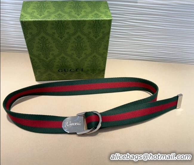 New Design Gucci Web Wide Belt 4cm with Silver Script Buckle 10064 Red/Green 2025