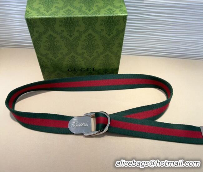 New Design Gucci Web Wide Belt 4cm with Silver Script Buckle 10064 Red/Green 2025