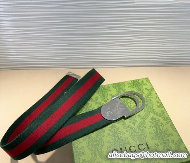 New Design Gucci Web Wide Belt 4cm with Silver Script Buckle 10064 Red/Green 2025