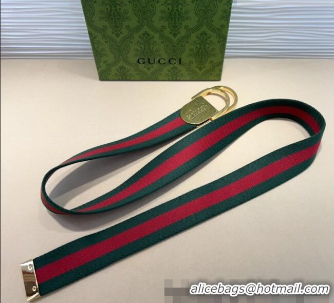Buy Discount Gucci Web Wide Belt 4cm with Light Gold Script Buckle 10064 Red/Green 2025