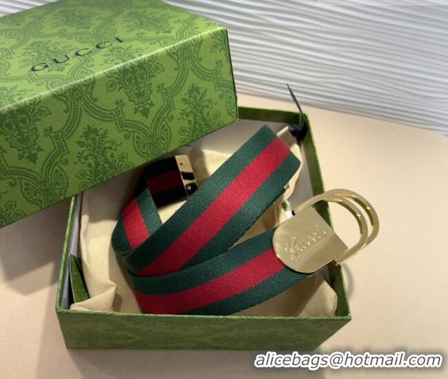 Buy Discount Gucci Web Wide Belt 4cm with Light Gold Script Buckle 10064 Red/Green 2025