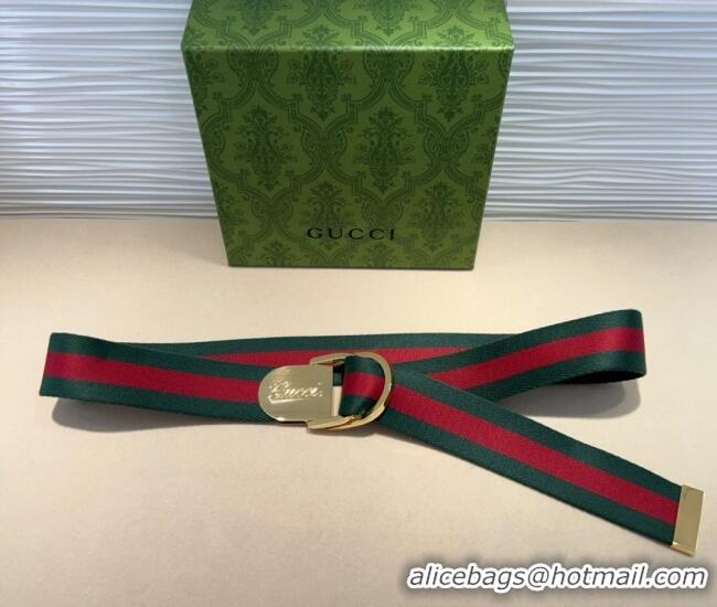 Buy Discount Gucci Web Wide Belt 4cm with Light Gold Script Buckle 10064 Red/Green 2025