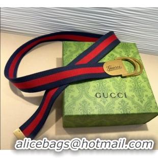Top Quality Gucci Web Wide Belt 4cm with Gold Yellow Script Buckle 10064 Red/Blue 2025