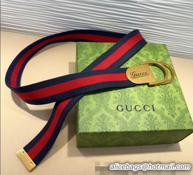 Top Quality Gucci Web Wide Belt 4cm with Gold Yellow Script Buckle 10064 Red/Blue 2025