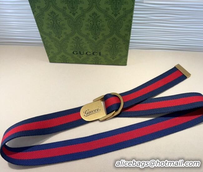 Top Quality Gucci Web Wide Belt 4cm with Gold Yellow Script Buckle 10064 Red/Blue 2025