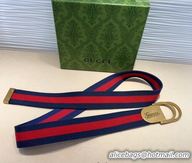 Top Quality Gucci Web Wide Belt 4cm with Gold Yellow Script Buckle 10064 Red/Blue 2025