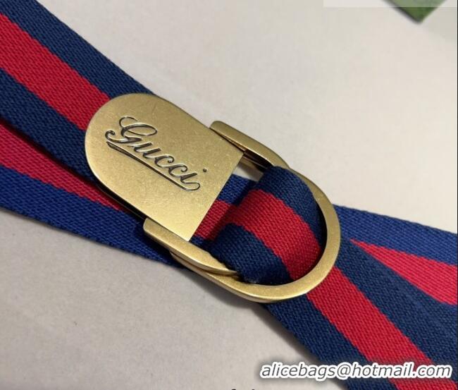 Top Quality Gucci Web Wide Belt 4cm with Gold Yellow Script Buckle 10064 Red/Blue 2025