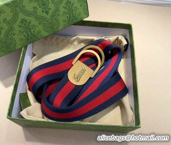 Top Quality Gucci Web Wide Belt 4cm with Gold Yellow Script Buckle 10064 Red/Blue 2025
