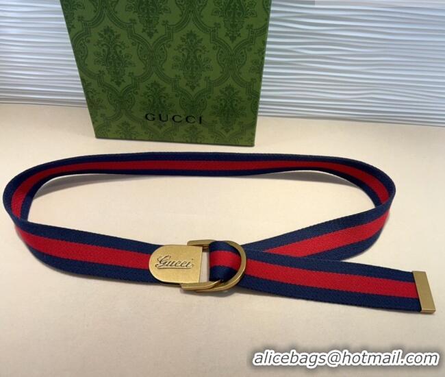 Top Quality Gucci Web Wide Belt 4cm with Gold Yellow Script Buckle 10064 Red/Blue 2025