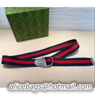 Good Taste Gucci Web Wide Belt 4cm with Silver Script Buckle 10064 Red/Blue 2025