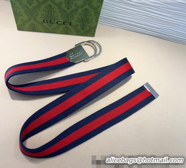 Good Taste Gucci Web Wide Belt 4cm with Silver Script Buckle 10064 Red/Blue 2025