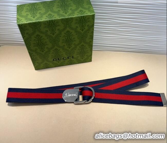 Good Taste Gucci Web Wide Belt 4cm with Silver Script Buckle 10064 Red/Blue 2025