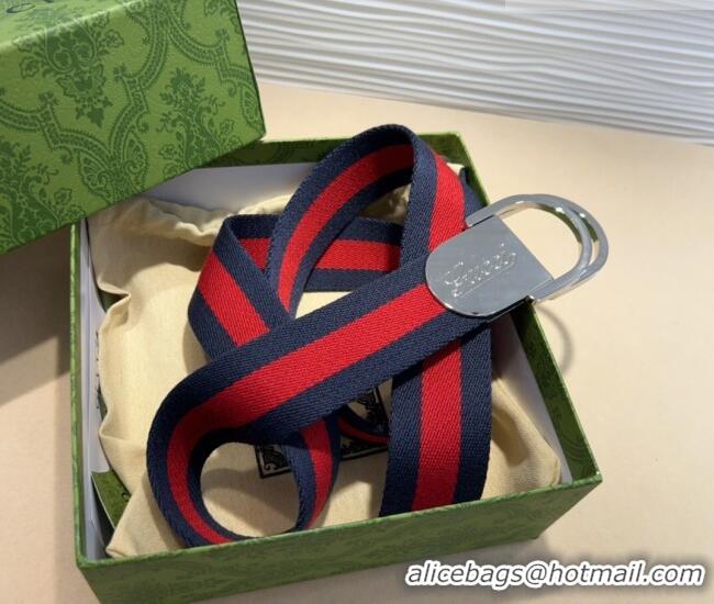 Good Taste Gucci Web Wide Belt 4cm with Silver Script Buckle 10064 Red/Blue 2025