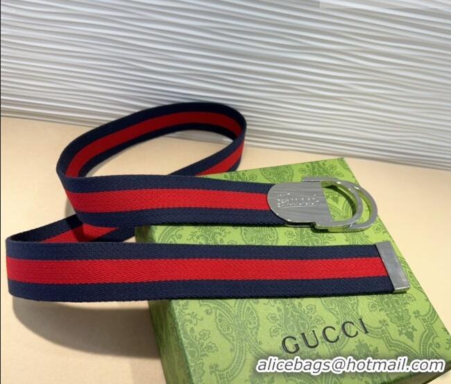 Good Taste Gucci Web Wide Belt 4cm with Silver Script Buckle 10064 Red/Blue 2025