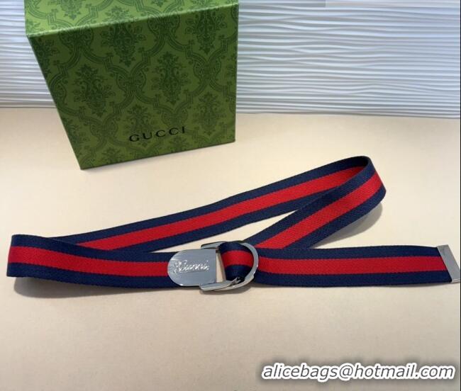 Good Taste Gucci Web Wide Belt 4cm with Silver Script Buckle 10064 Red/Blue 2025