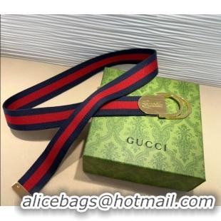Best Product Gucci Web Wide Belt 4cm with Light Gold Script Buckle 10064 Red/Blue 2025