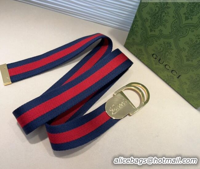 Best Product Gucci Web Wide Belt 4cm with Light Gold Script Buckle 10064 Red/Blue 2025