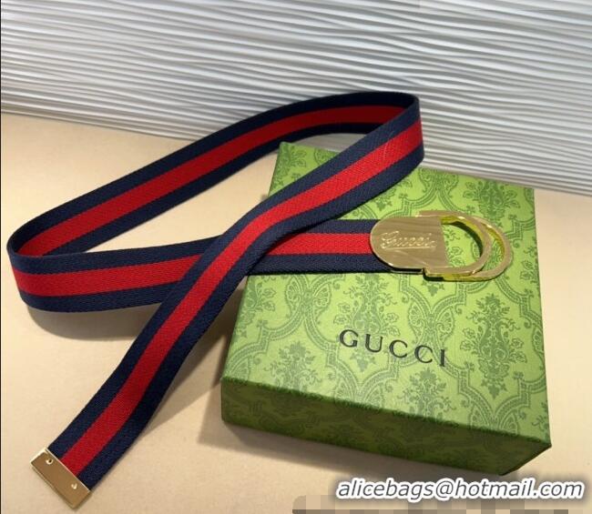 Best Product Gucci Web Wide Belt 4cm with Light Gold Script Buckle 10064 Red/Blue 2025