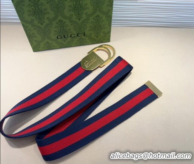 Best Product Gucci Web Wide Belt 4cm with Light Gold Script Buckle 10064 Red/Blue 2025