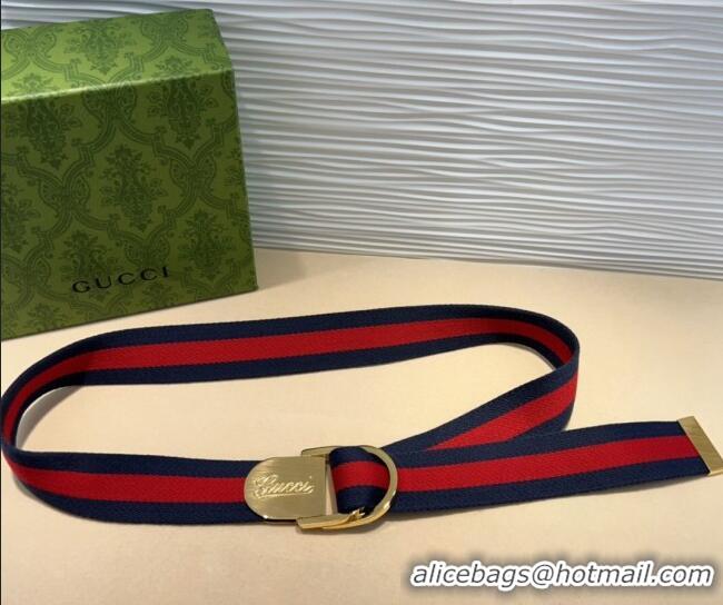 Best Product Gucci Web Wide Belt 4cm with Light Gold Script Buckle 10064 Red/Blue 2025