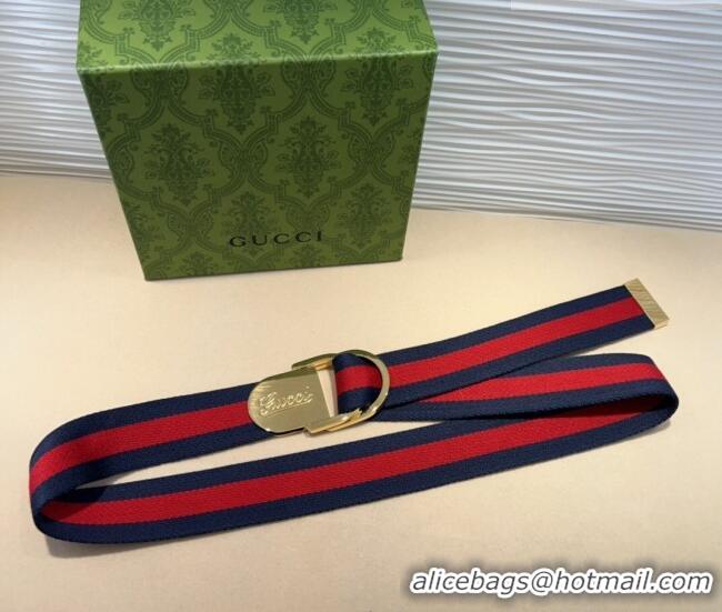 Best Product Gucci Web Wide Belt 4cm with Light Gold Script Buckle 10064 Red/Blue 2025