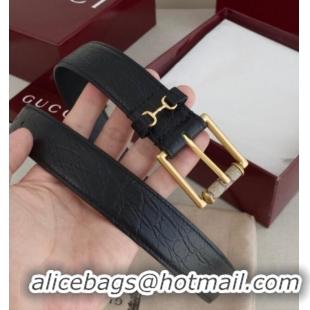 Good Looking Gucci Horsebit Embossed Leather Belt 3cm 0617 Black 2025