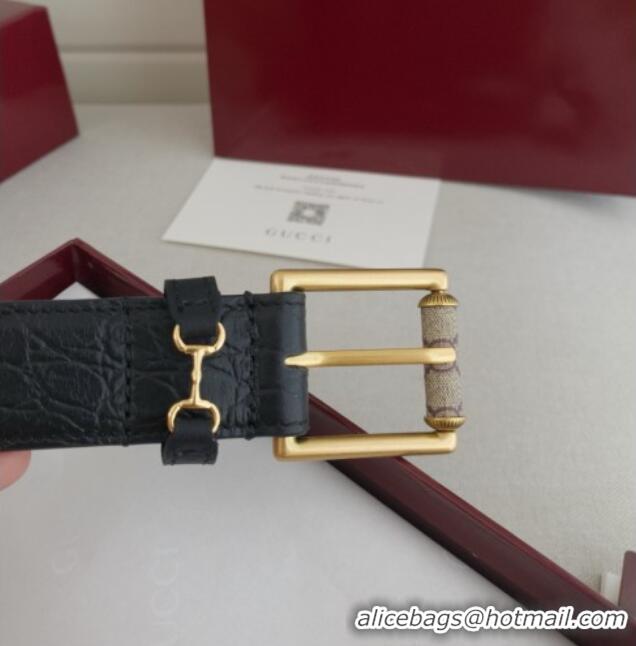 Good Looking Gucci Horsebit Embossed Leather Belt 3cm 0617 Black 2025