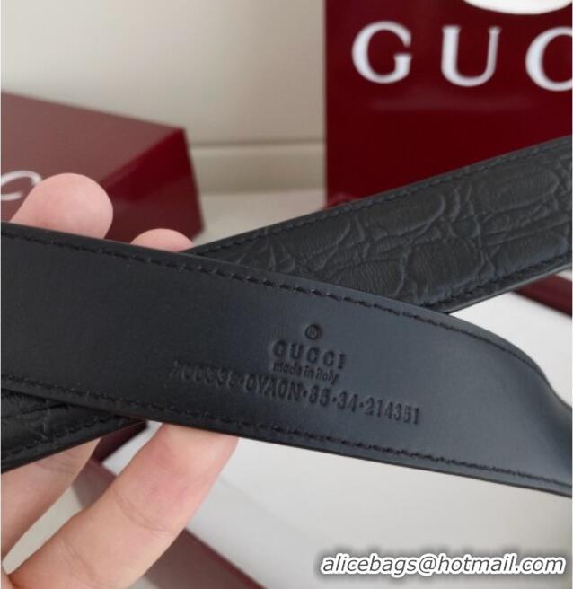 Good Looking Gucci Horsebit Embossed Leather Belt 3cm 0617 Black 2025
