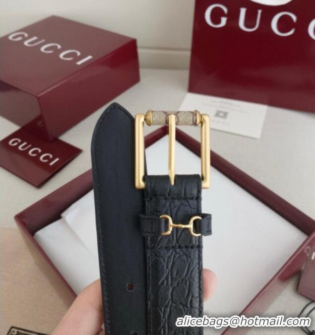 Good Looking Gucci Horsebit Embossed Leather Belt 3cm 0617 Black 2025