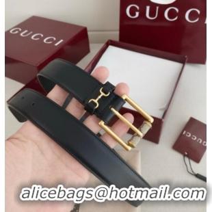 Luxury Discount Gucci Horsebit Calfskin Leather Belt 3cm 0617 Black 2025