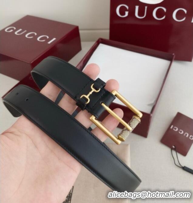 Luxury Discount Gucci Horsebit Calfskin Leather Belt 3cm 0617 Black 2025