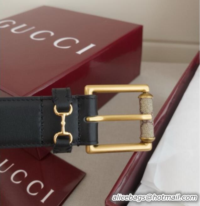 Luxury Discount Gucci Horsebit Calfskin Leather Belt 3cm 0617 Black 2025