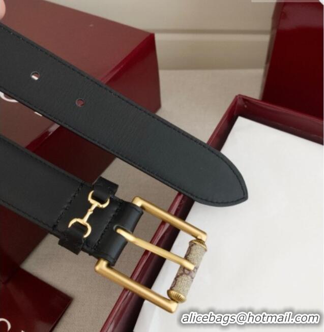 Luxury Discount Gucci Horsebit Calfskin Leather Belt 3cm 0617 Black 2025