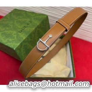 Market Sells Gucci Thin Belt 2.5cm with Half-Horsebit Buckle in Leather 0912 Brown/Silver 2025