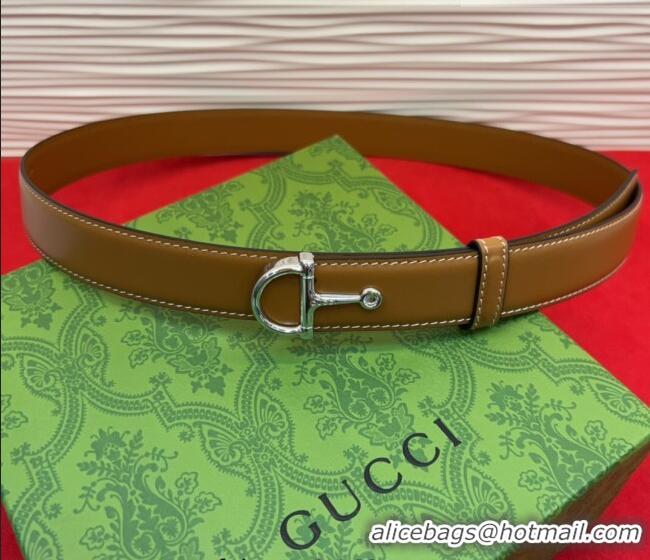 Market Sells Gucci Thin Belt 2.5cm with Half-Horsebit Buckle in Leather 0912 Brown/Silver 2025